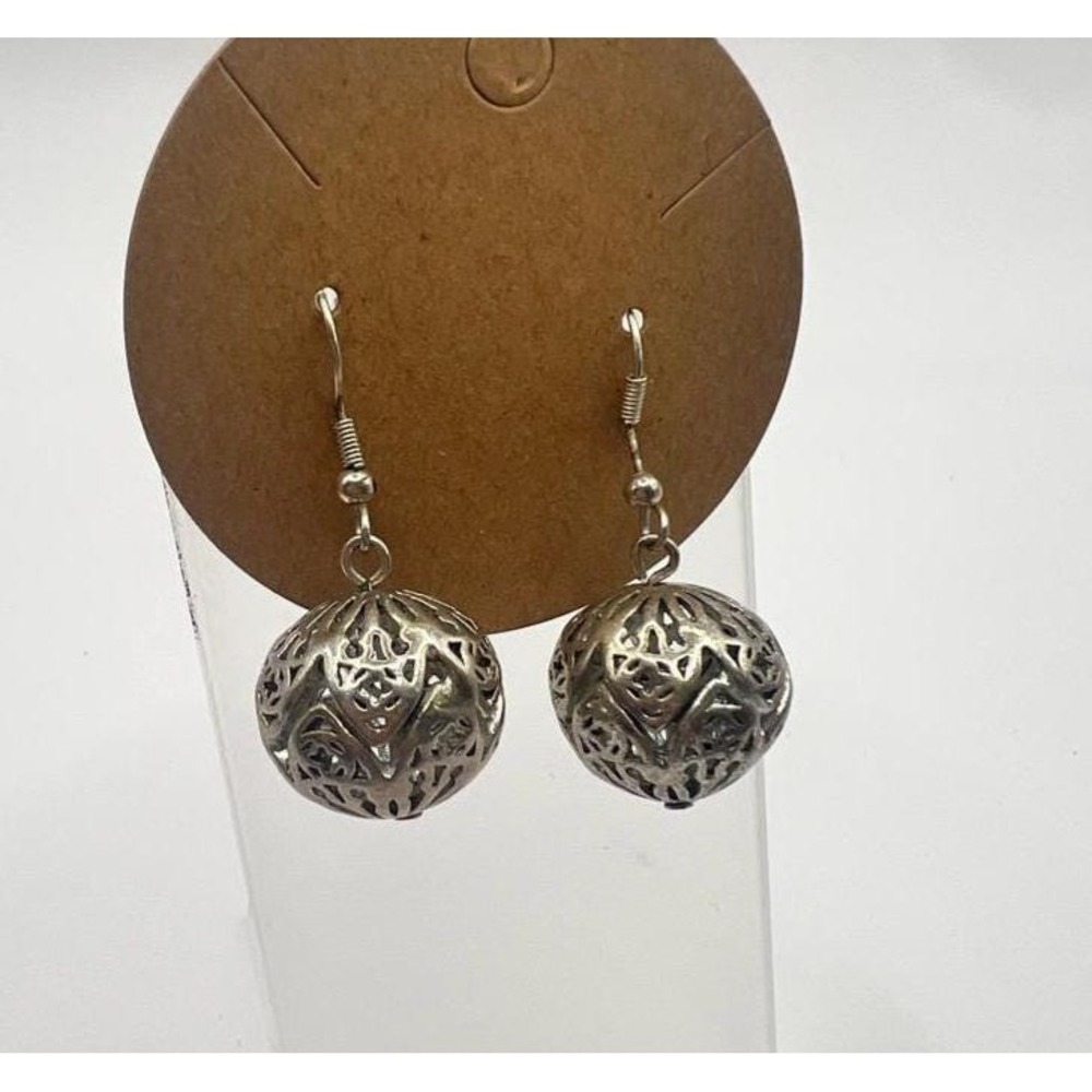 Silver Filigree Ball Dangle Earrings Short Drop Celtic Fairycore Boho‎ Artisan